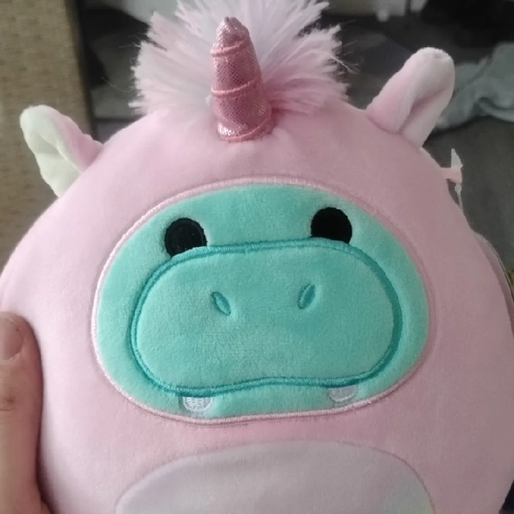 Squishmallows Pink and Mint Hank Hippo In Unicorn Costume